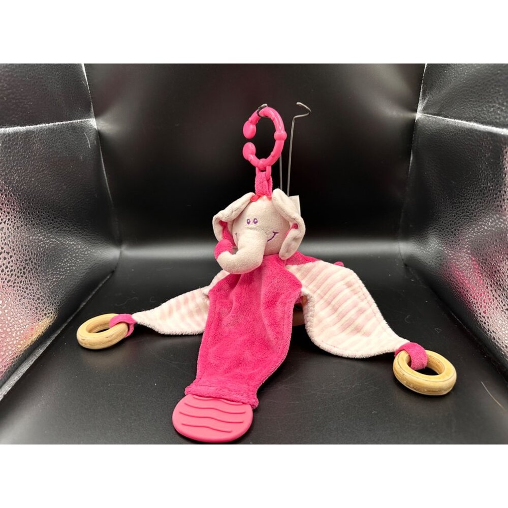 Stephan Baby Elephant Pink Plush Security Blanket Lovey Teether Rings Knot READ‎